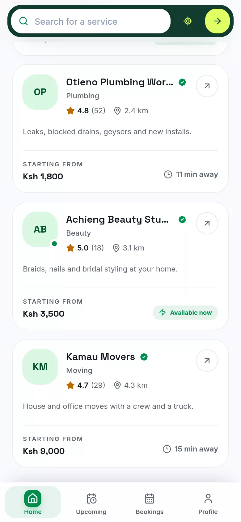 Verified pros near you, with prices, ratings and distance